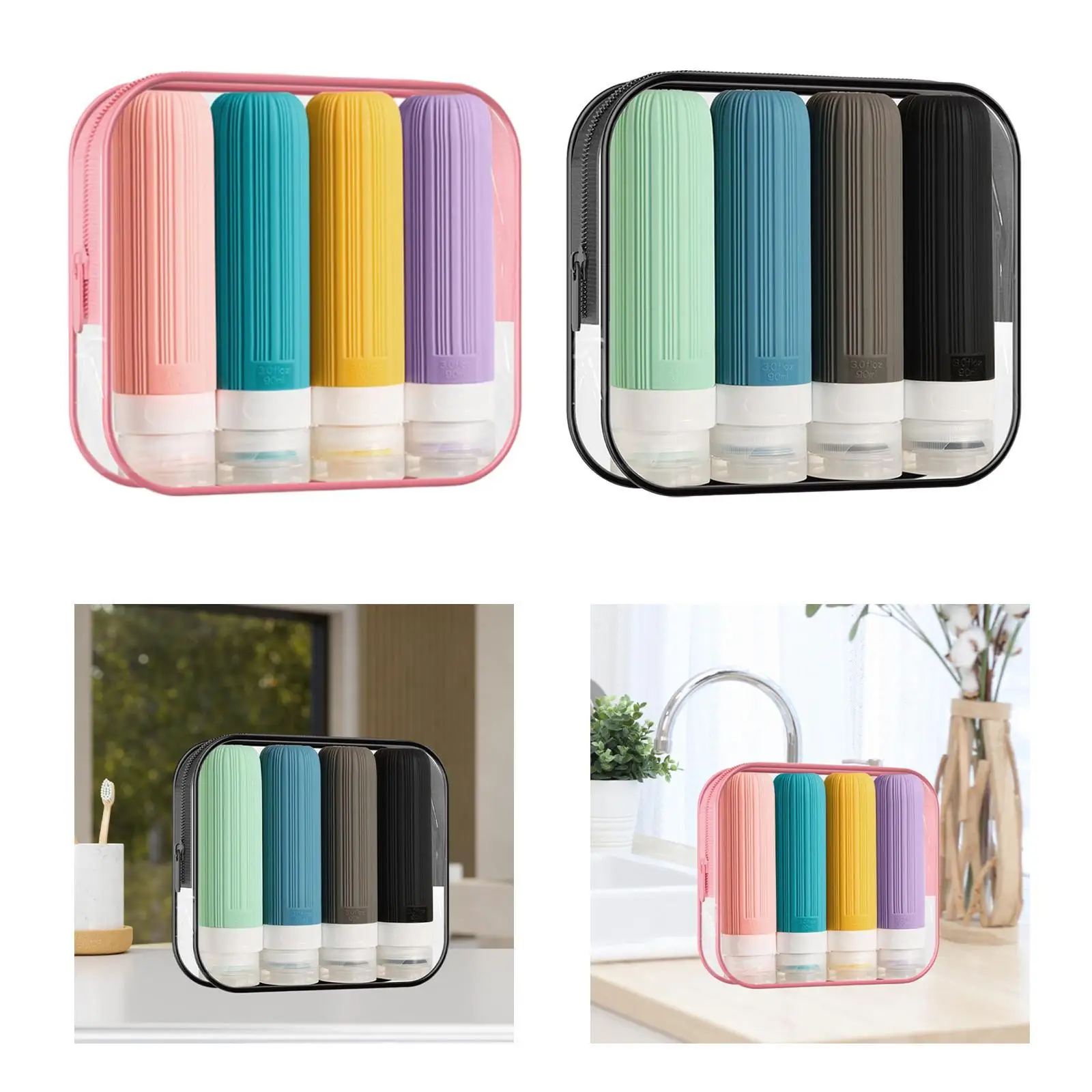 4 Pieces Silicone Travel Bottles Set Liquid Containers with Toiletry Storage Bag