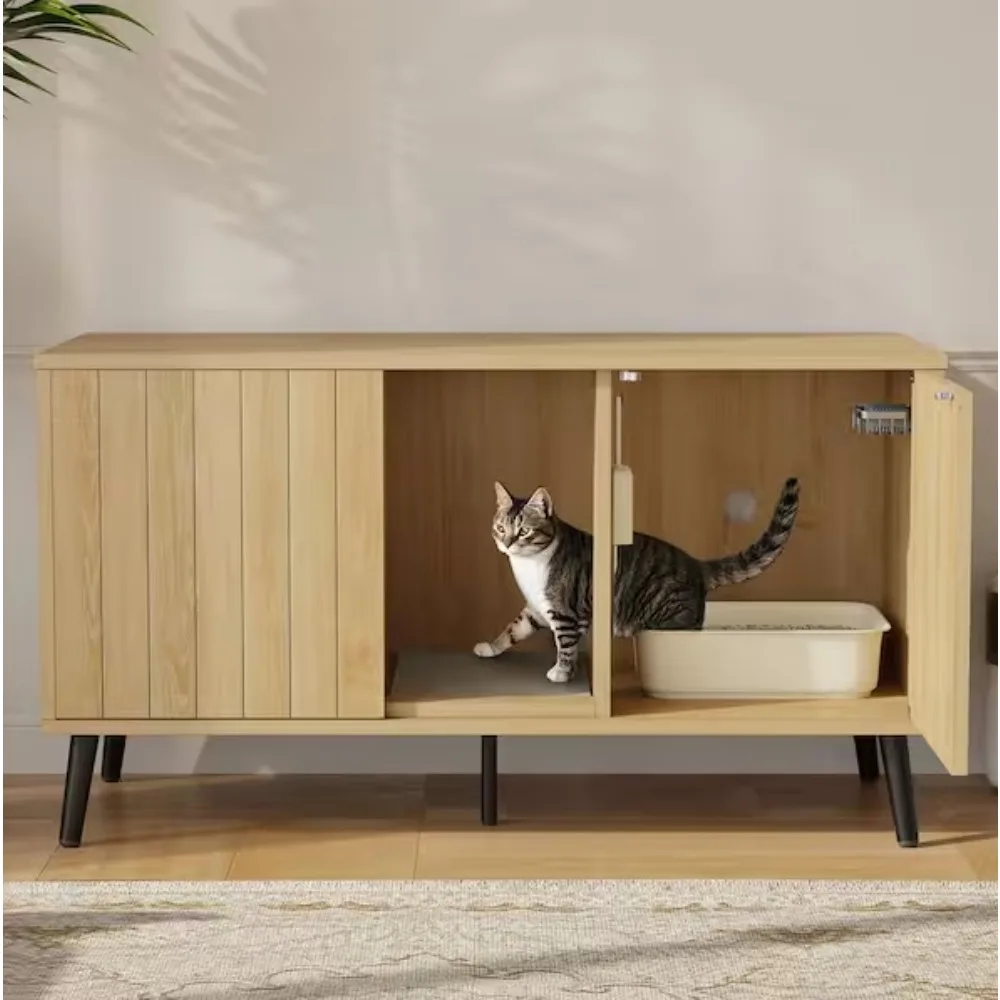 Soporte para TV Se adapta a televisores de hasta 50 a 55 pulgadas. Caja grande para arena para gatos con tapete para arena y diseño a prueba de perros