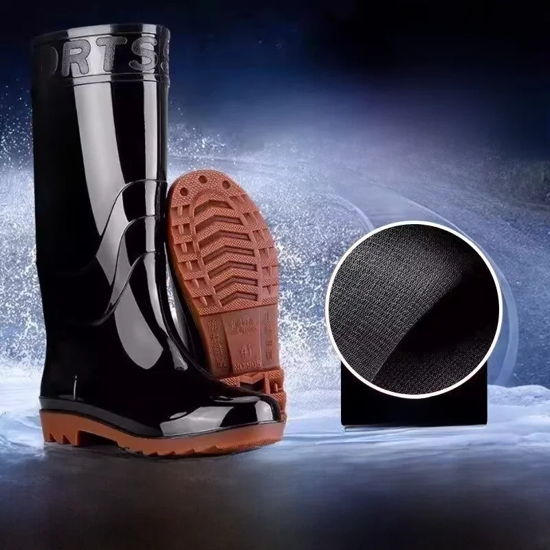 

Thickened Cow Tendon Bottom Rain Boots High-Tube Wear-Resistant Work Site Shoes Waterproof Non-Slip Protective Footwear