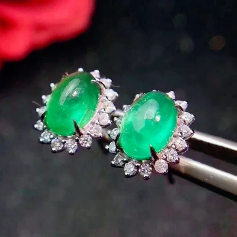 Classic Silver Emerald Stud Earrings 4x6 Mm Natural Colombia Emerald jewelry with certificate 925 Silver Earrings for Weddings