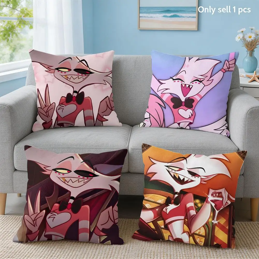 Anime H-hazbin H-hotel Angel Dust Cushion Cover Soft Short Plush Throw Pillow Cover Hidden Zipper Cutecore Sofa Home Decor