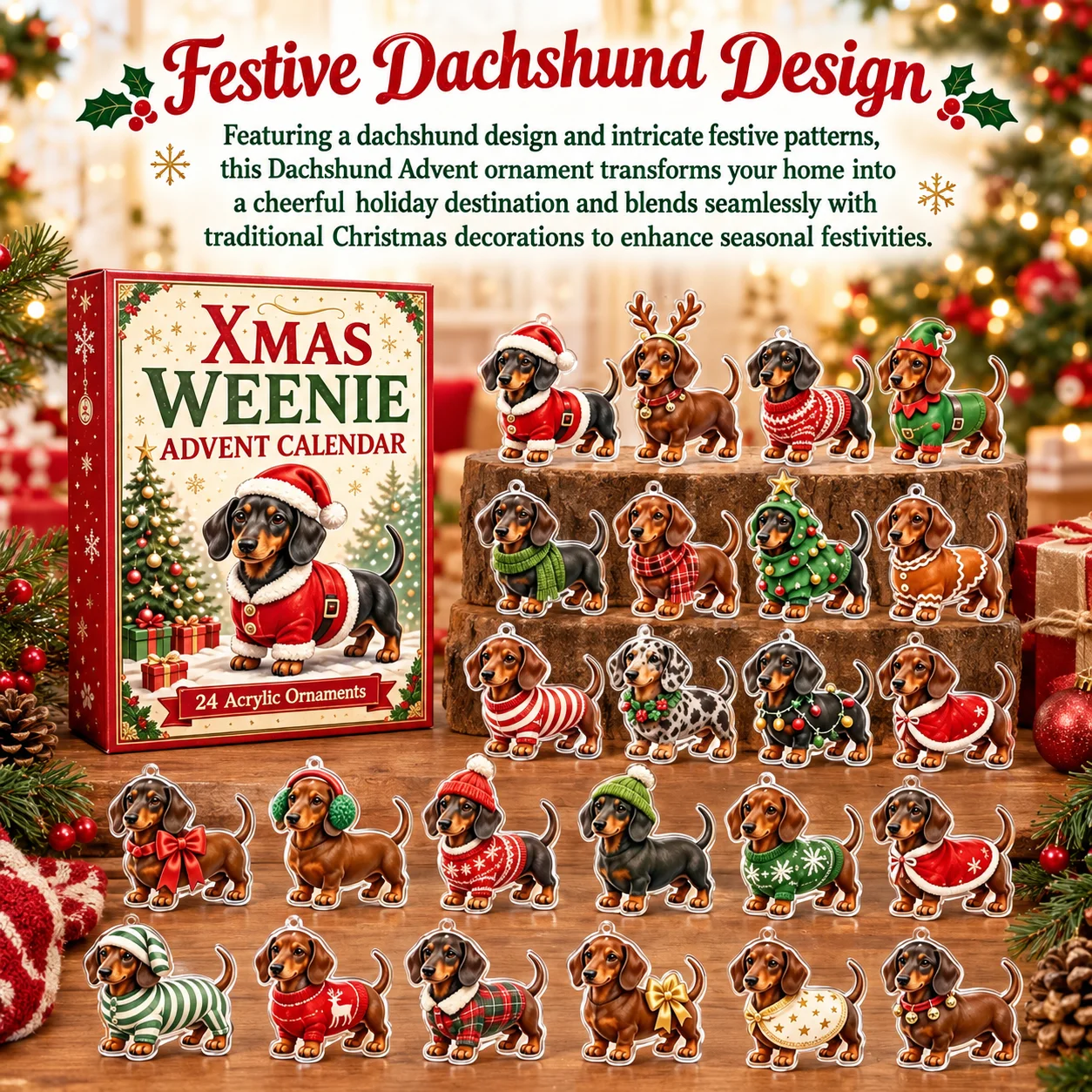 2027 Personalized Dog Advent Calendar 24 Dog Ornaments 2D Acrylic Dog for Decor of Christmas Tree Family Party Christmas Gift