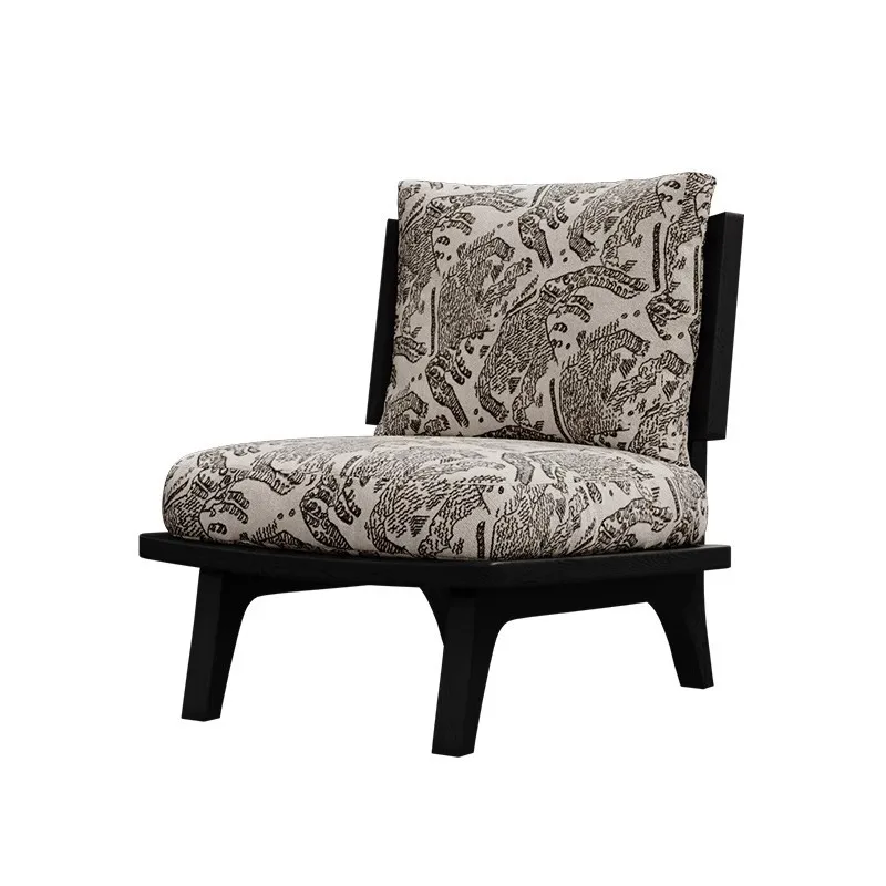 French retro single chair ash wood sofa chair balcony antique leisure chair designer solid wood sofa