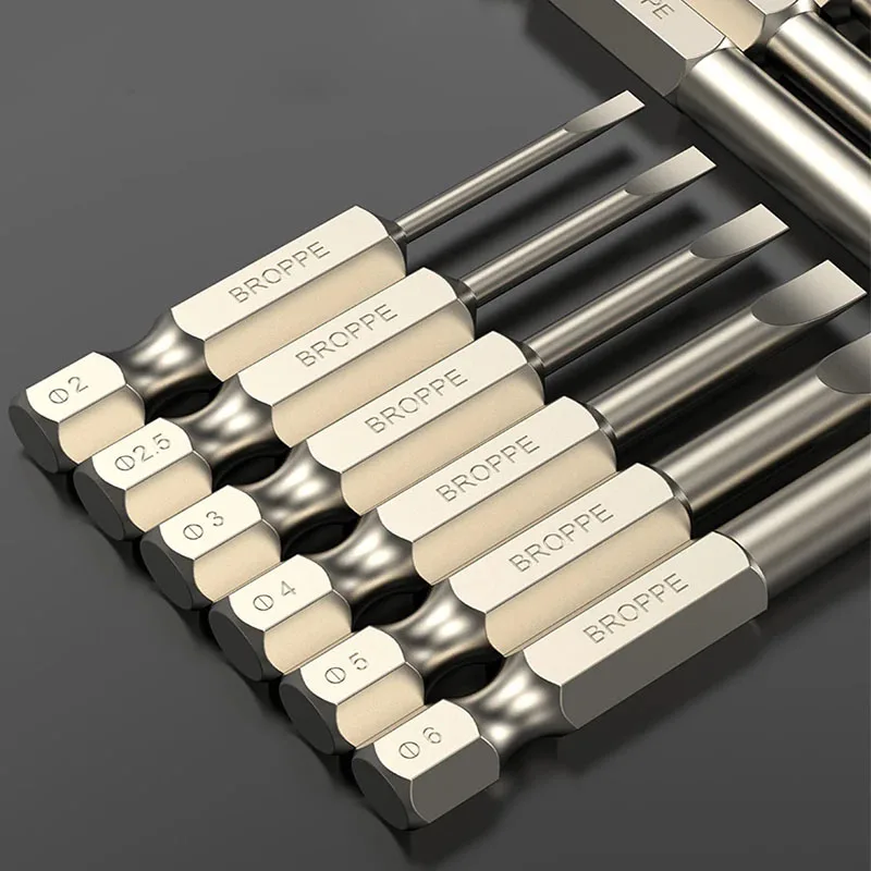 4/6PCS Flat Head Screwdriver Bit Set S2 Steel Magnetic Tip 1/4 Inch Quick Change Electric Driver Tool for Slotted Screwdr