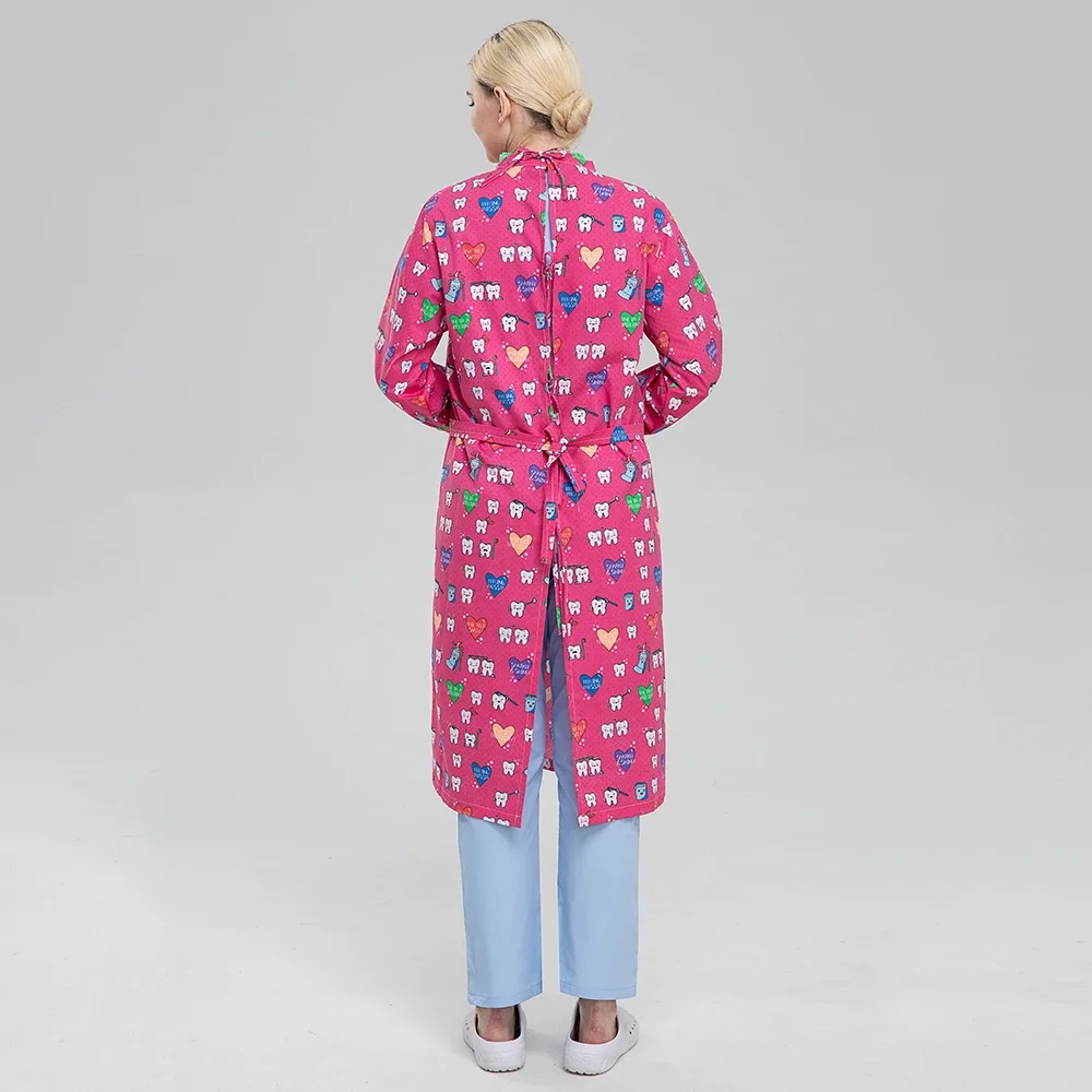 Cartoon tandprint tandheelkundig ziekenhuis unisex werkkleding stretch lange mouwen scrub verplegingskleding hoogwaardig uniform met ronde hals