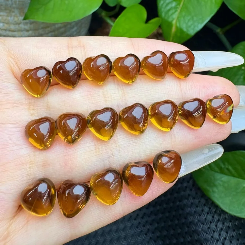 2PCS 9mm Natural Citrine Heart Polished Crystal Reiki Healing Jewelry Pendant Cute Rock Decoration for Gift