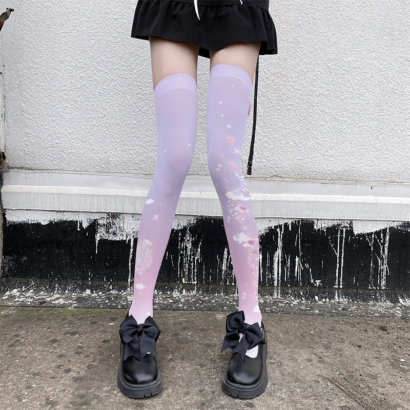 New Knee Stockings Women's Fashion Harajuku Gradient Pink Blue Kawaii Lolita JK Girls Sexy Thigh Stockings Birthday Gifts чулки