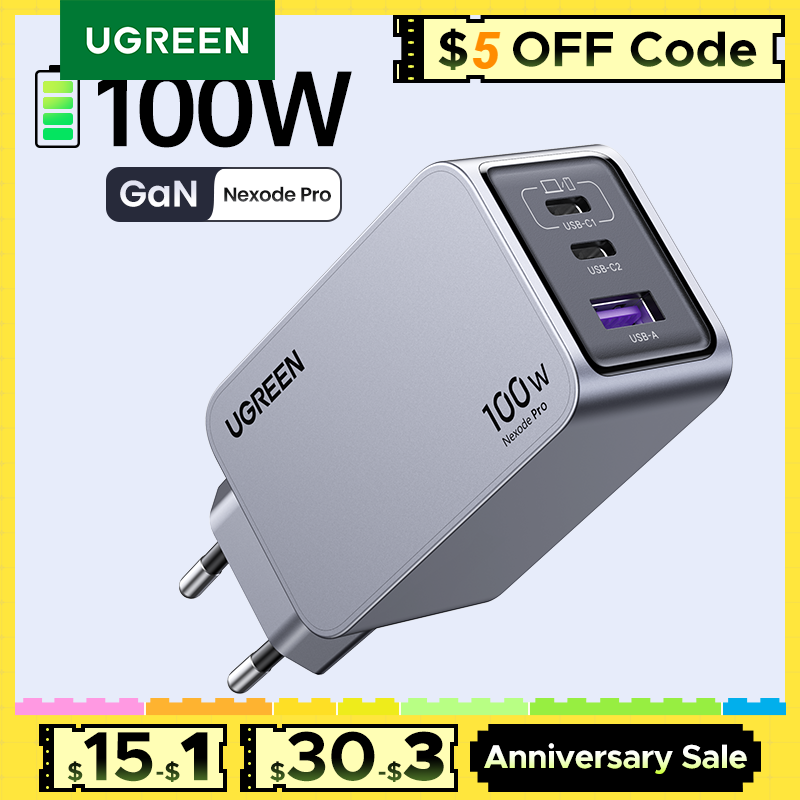  UGREEN 100W GaN Charger USB C Charger QC4.0 3.0 Quick Charge For Macbook Laptop Tablet PD Fast Charger For iPhone 16 15 14 Pro 