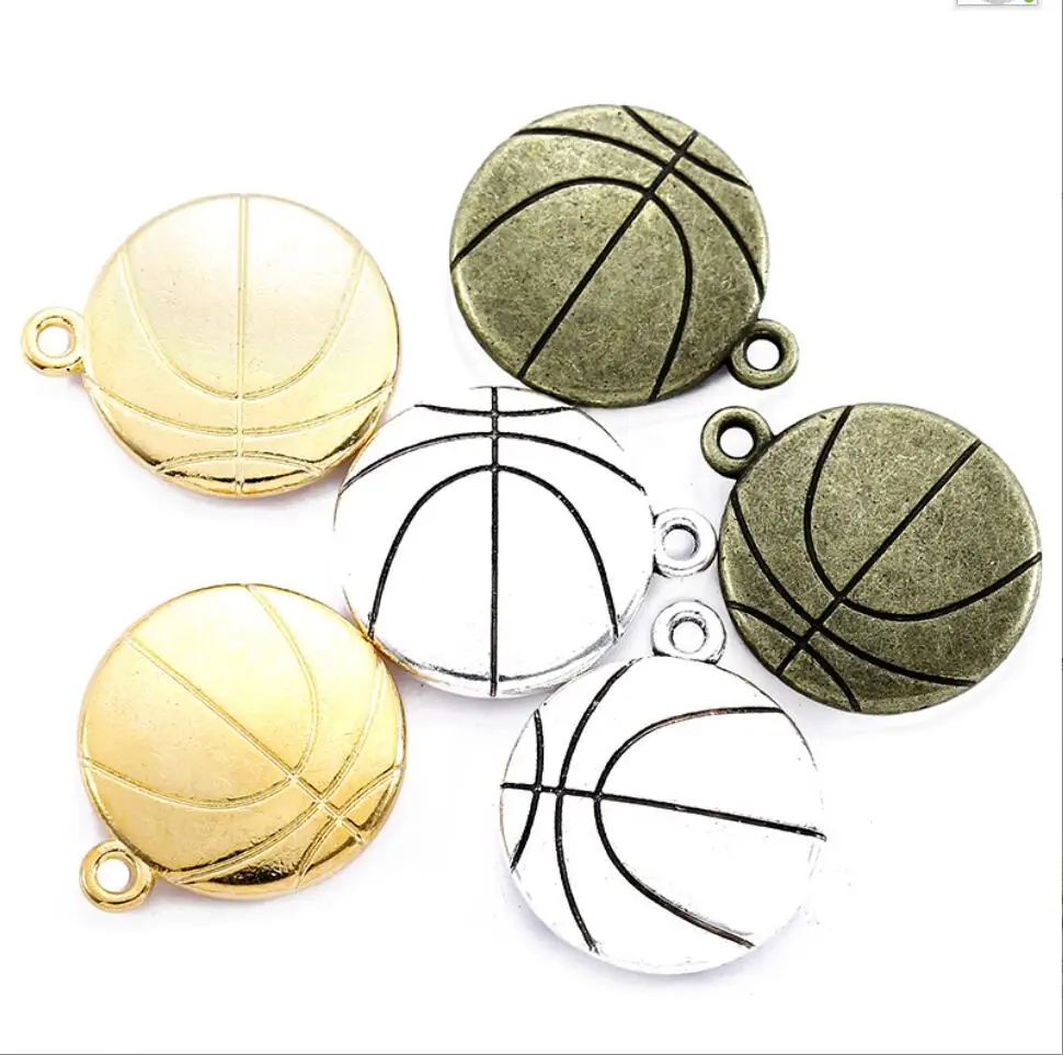 

30pcs 22*19mm 3 Colors Antique Gold Color Antique Silver Color Antique Bronze Basketball Charms Basketball Ball Pendant F0734