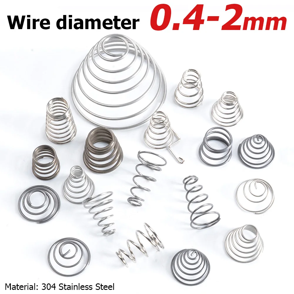 1-5pcs Tower Spring 304 Stainless Steel Taper Wire Cone Compression Spring Conical Diameter 3-39mm Wire Dia 0.4-2mm Hight 7-76mm