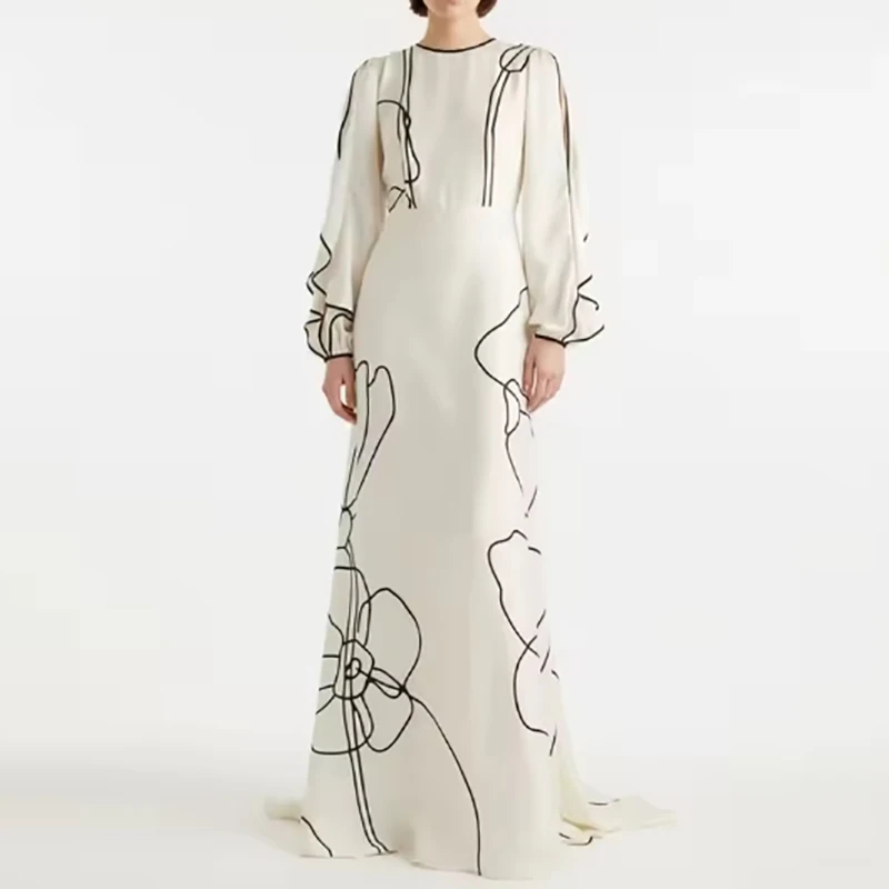 

Платье женское повседневное с вырезами и длинными рукавами, расклешенное, с оборками, в стиле бохо, с завышенной талией, в стиле колор-блок, весна-лето 2026