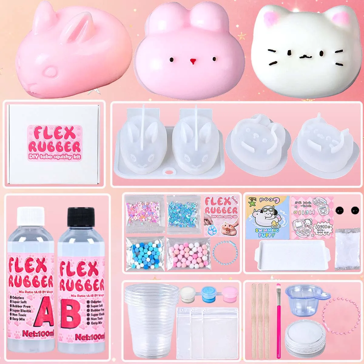 Taba Squishy Kit Set DIY Handgemachte Cartoon-Katze und -Hase Kunst-Bastelset, Squishy-Herstellung Dekompressions-Geschenke