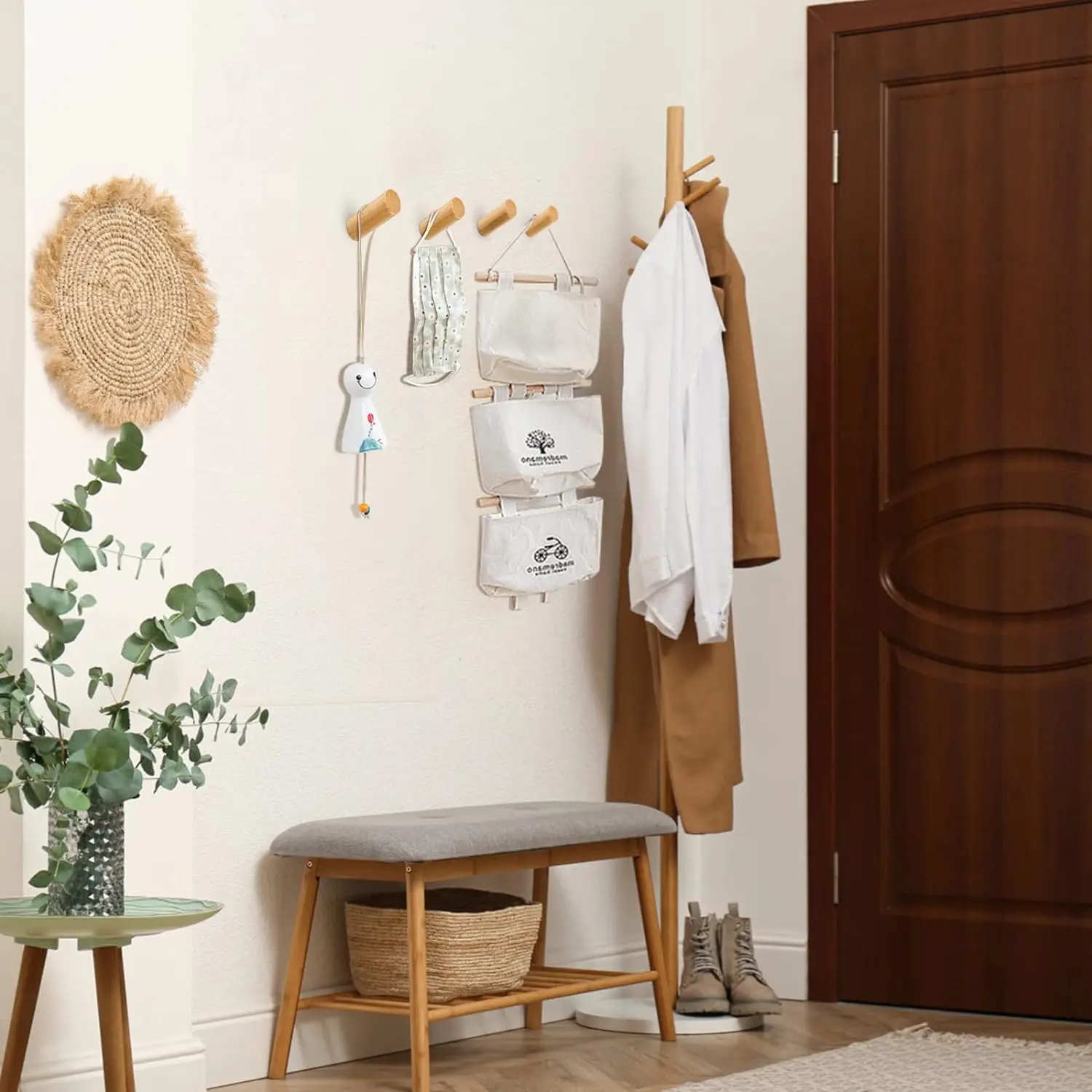 4/2/1Pcs Wooden Hooks Wall Mounted Clothes Scarf Hat Coat Hook Simple Room Decor Storage Hanger Towel Rack Home Organizer