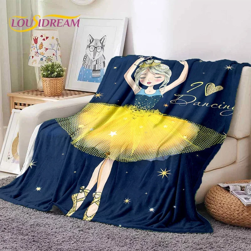 Cute Ballet Girl Ballerina Fairy Cartoon Soft Flannel Blanket for Bed Bedroom Sofa Picnic,Throw Blanket for Outdoor Leisure Gift