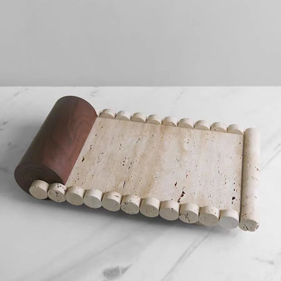 Modern simple resin imitation yellow travertine fruit plate creative art ornament desktop living room decoration model room