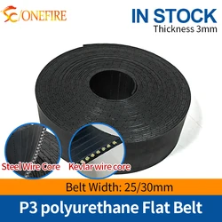 P3 25mm Flat Belt Thickness 3mm Width 25/30mm black Polyurethane with Material Kevlar and Steel wire core for Fitness Equipment