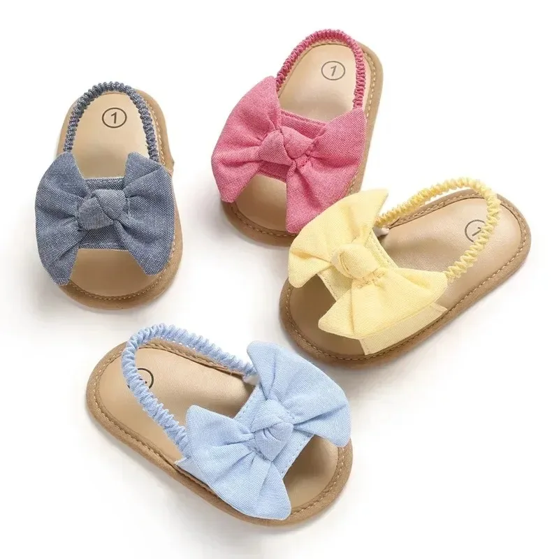 

Baby Girls Bow Knot Sandals Summer Soft Sole Flat Princess Dress Shoes Infant Non-Slip First Walkers Footwear for Beach Slippers