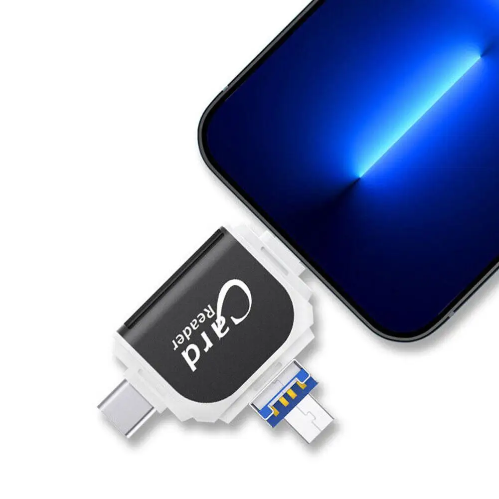 Multi-Port Universal Card Reader, Memory Card Reader, Adaptador, Compatível com iPhone, Pro, Mais, Dispositivos USB C, 4 em 1