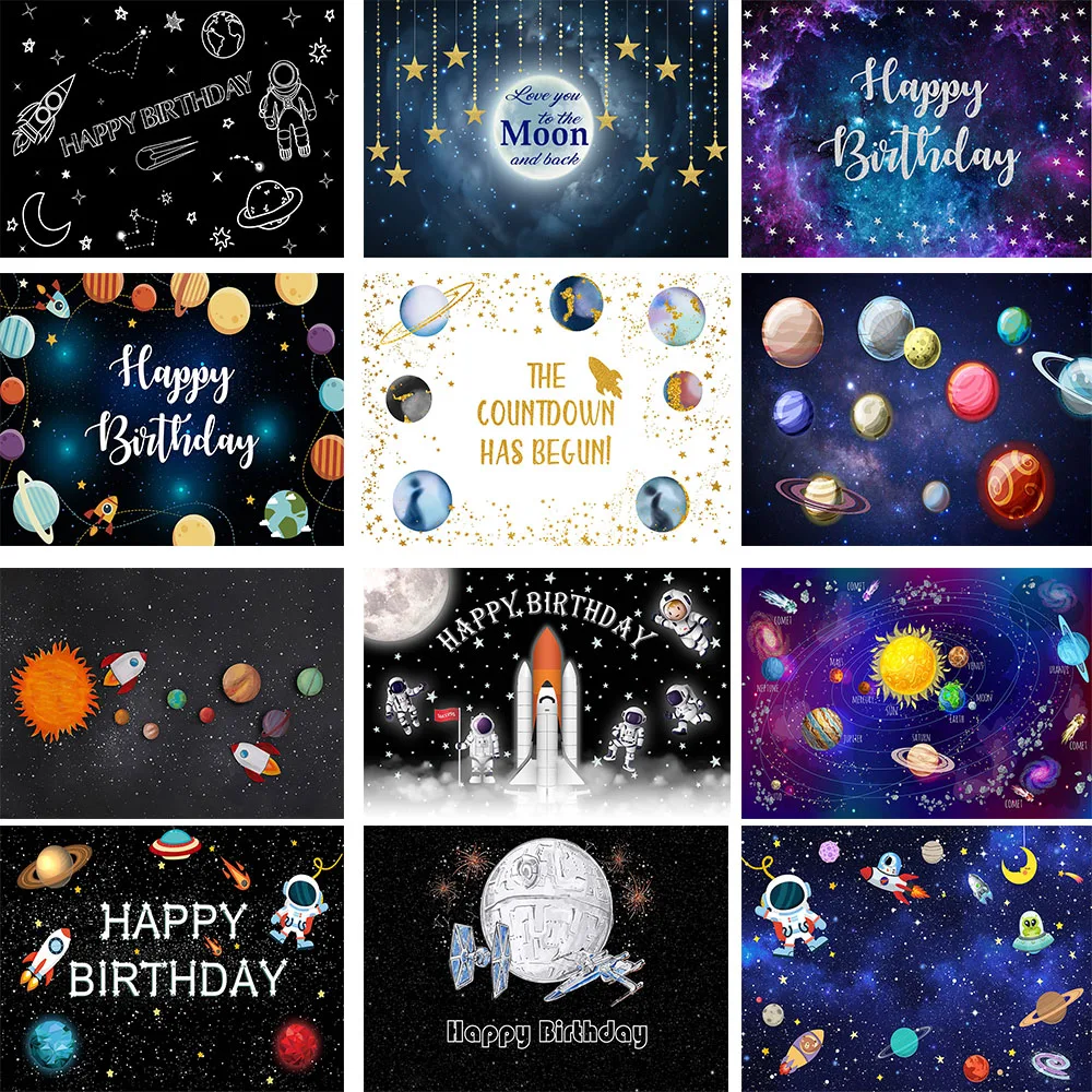 

Baby 1st Birthday Cake Smash Cosmic Decor Photography Background Astronaut Scientific Exploration Newborn Studio Backdrop Poster