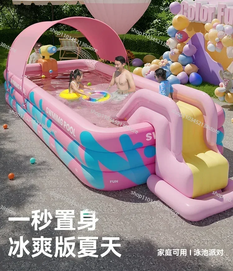 

Надувной бассейн, бытовой бассейн для взрослых, большой открытый бассейн для гребли, сельский двор, горка, игра и стиль мебели