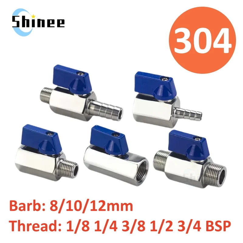 1/8" 1/4" 3/8" 1/2" 3/4" Gwintowany mini zawór kulowy SS304 BSP Męski do żeńskiego sprężarki powietrza Woda Gaz Olej Zawór odcinający 8 10 12 mm