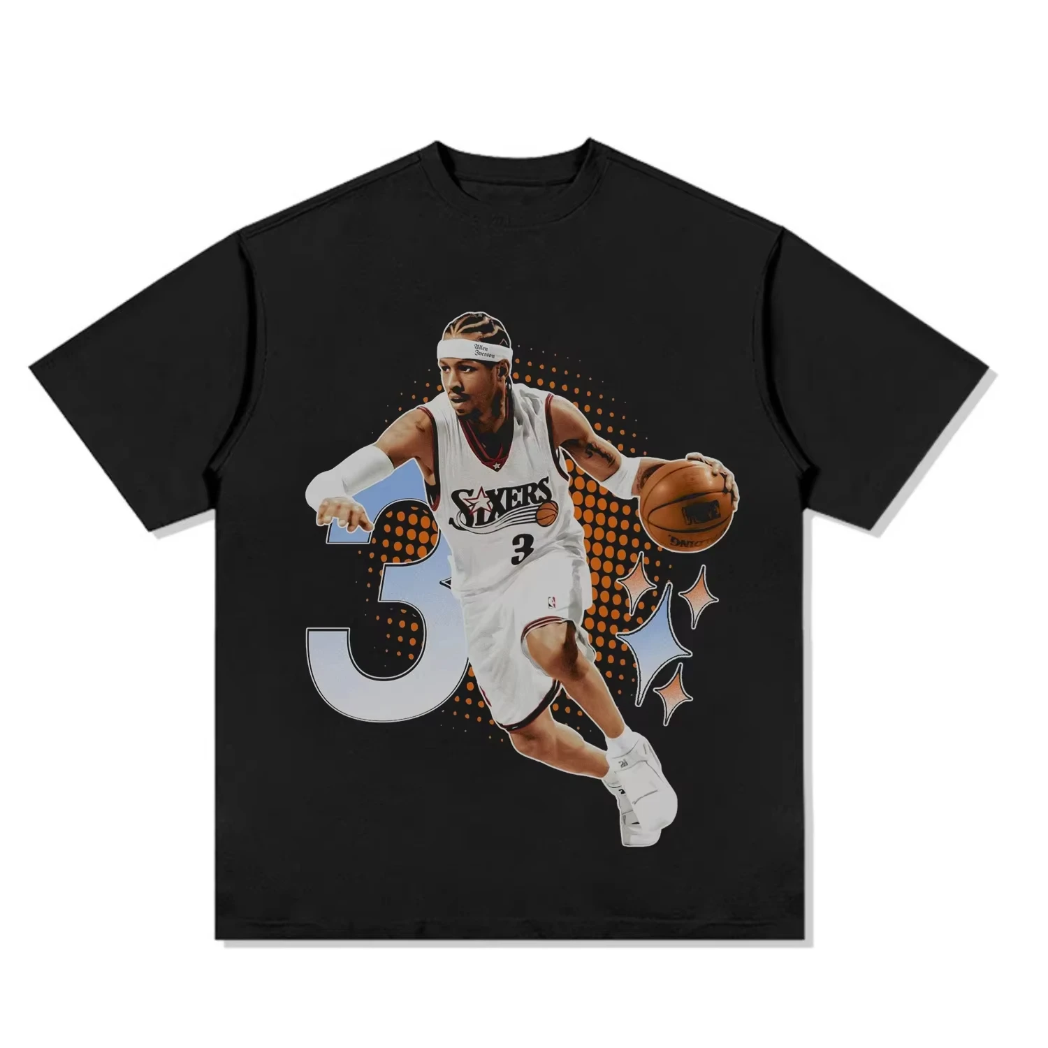 

Lverson Vintage Printed Cotton T-shirt American Street Casual Short-sleeved Top Tees Kids and Adult Basketball Fans Tees