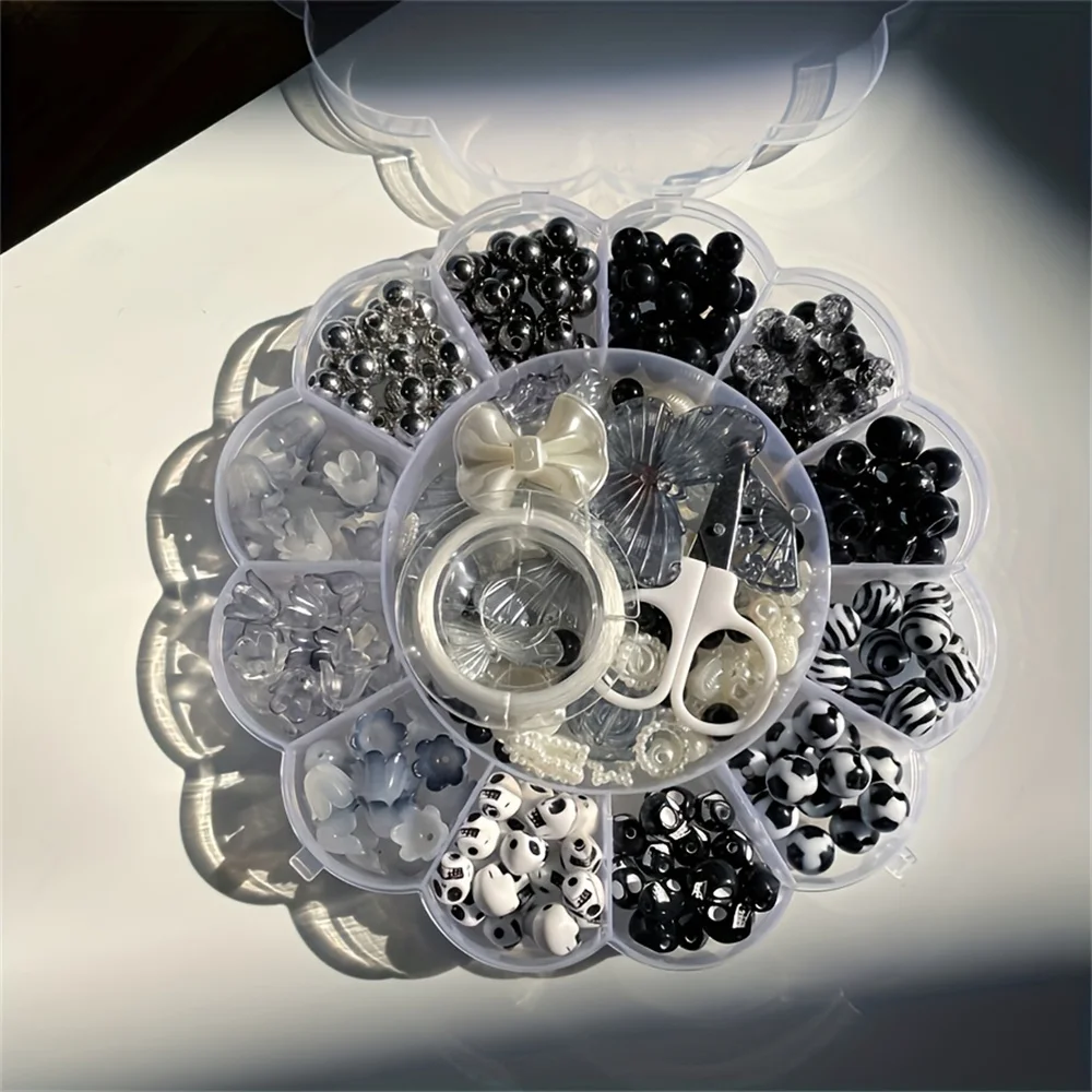 13 grid 120g random flower boxed beads acrylic black and white AB iridescent beads series can be made into bracelet series mobil view 3