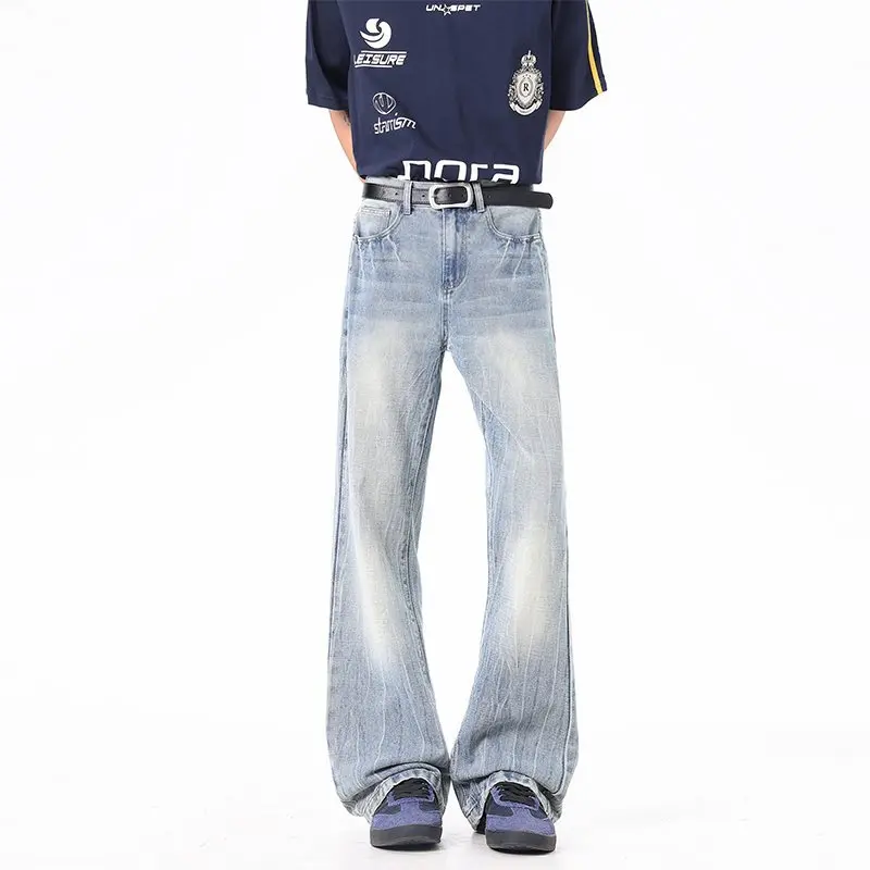 

Свободные прямые джинсы-клеш в винтажном стиле, удлиненные, повседневные, рабочие, однотонные, ретро, в гонконгском стиле, для подростков