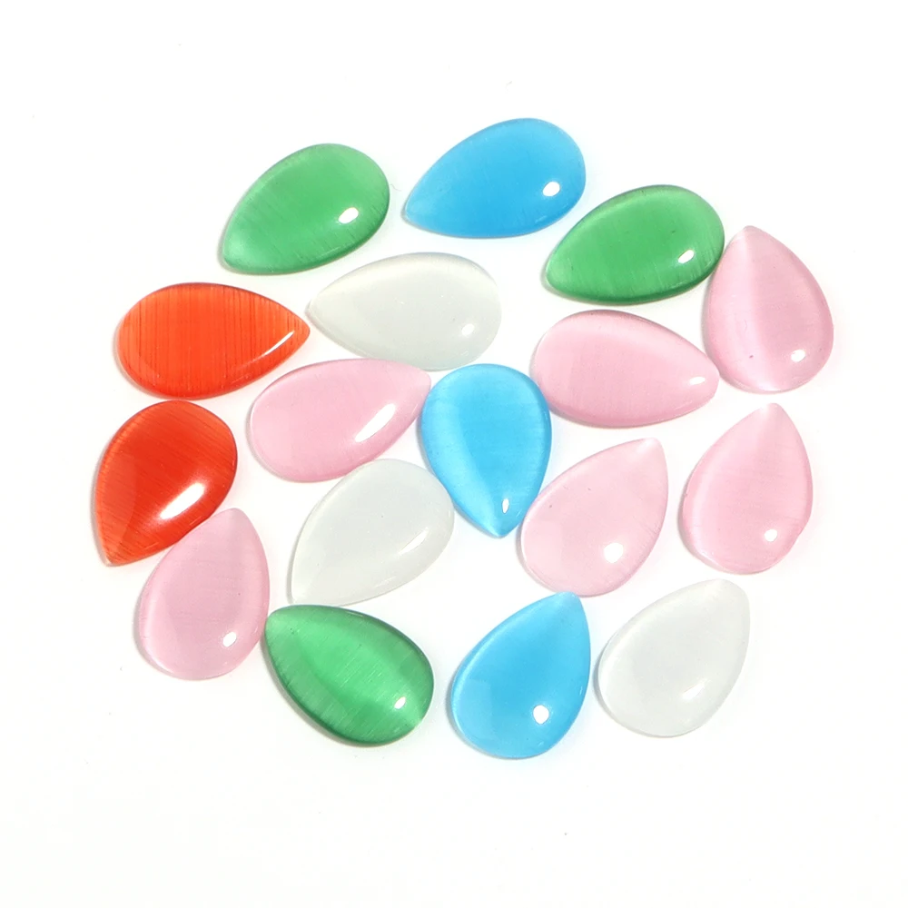 10-30Pcs Multisize Water Drop Oval Shape Natural Cat Eye Stone Beads For Jewelry Cabochon Making DIY Rings Bracelet Accessories