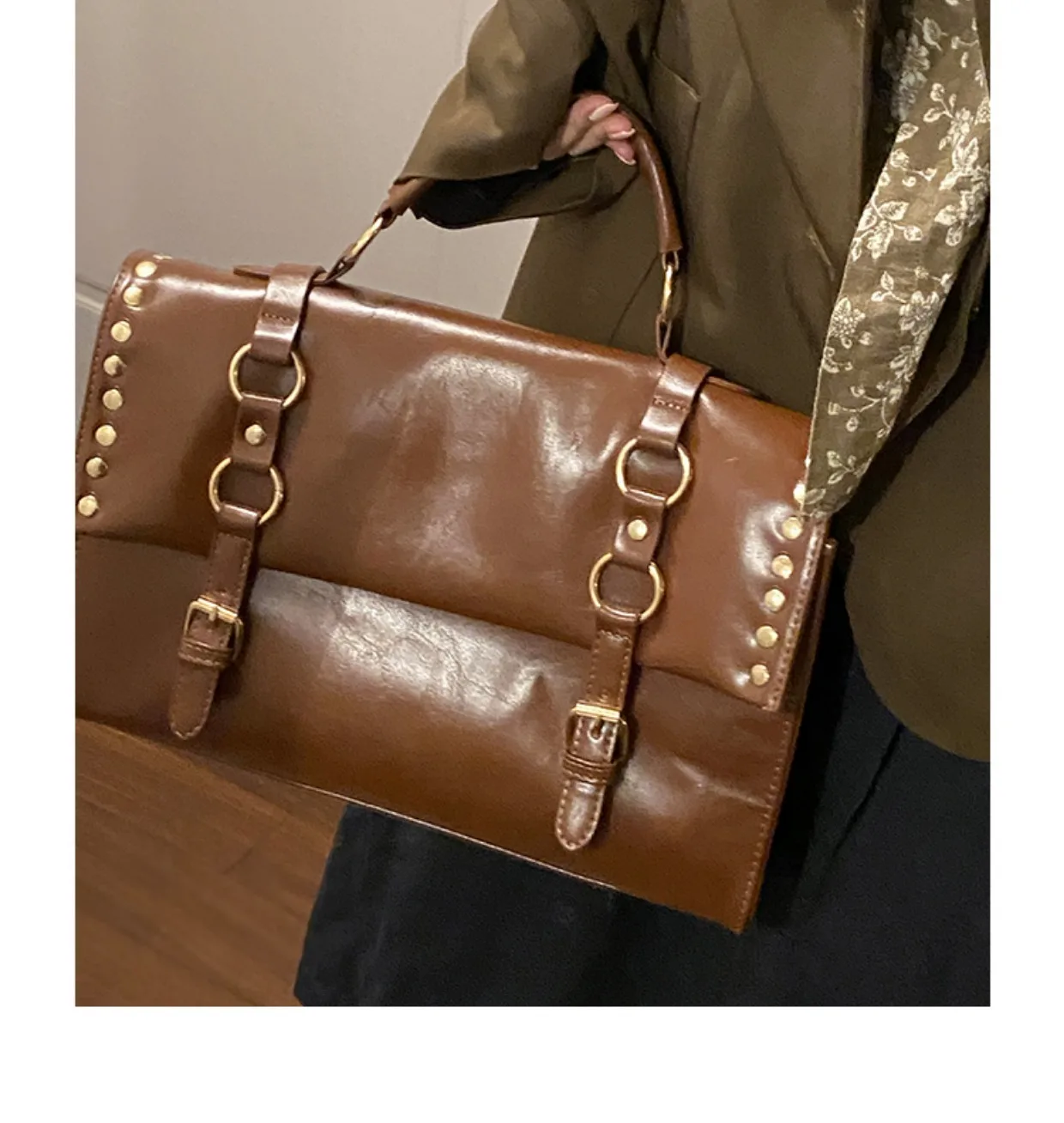 JIAERDI Y2k Grunge Messenger Bag Women 2023 Vintage Rivet Chic Large Capacity Crossbody Bag Ladies Retro Luxury Designer Handbag