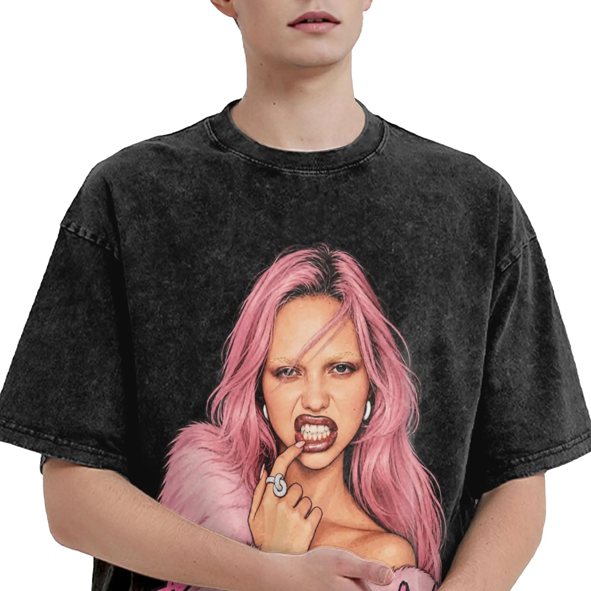 A-Adela Prima T-Shirt, gewaschenes, kurzärmeliges Oversize-T-Shirt, ein modisches Accessoire für Männer und Frauen, Streetwear, bedrucktes T-Shirt. – Detail 1