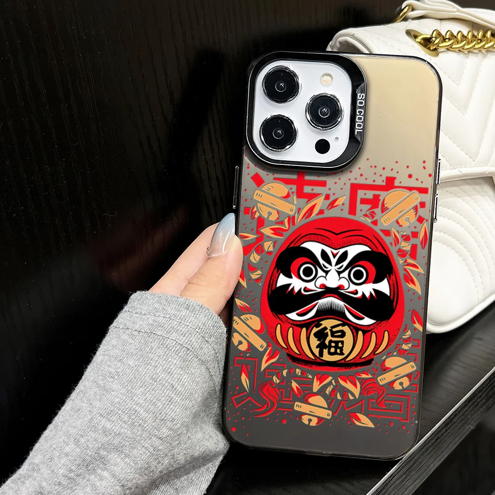 Japanese Daruma Lucky Doll Phone Case for iPhone 16 12 13 14 15 11 Max Pro Plus Laser IMD Color Shell image 2