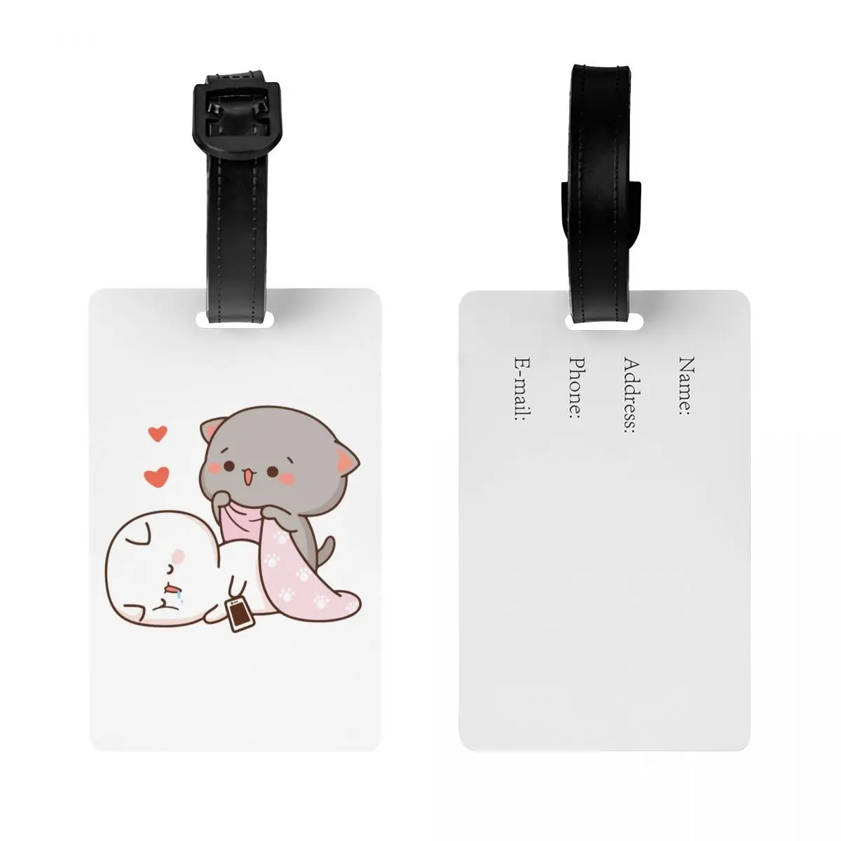 Custom Peach And Goma Mochi Cat Drooling Luggage Tags Custom Baggage Tags Privacy Cover Name ID Card