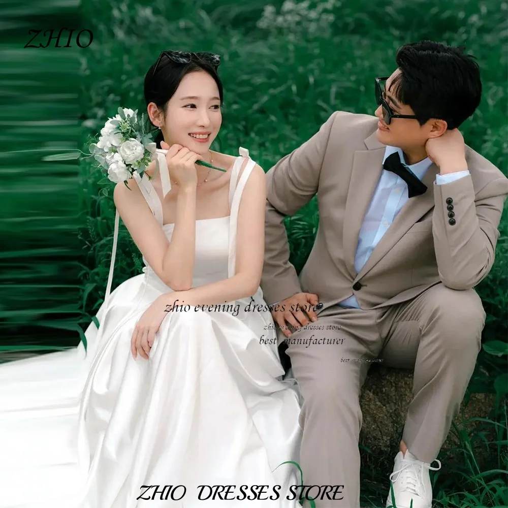ZHIO Simple Satin Off The Shoulder Korea Wedding Dresses Photoshoot Bridal Gowns A line Corset Bride Dress Customised 드레스
