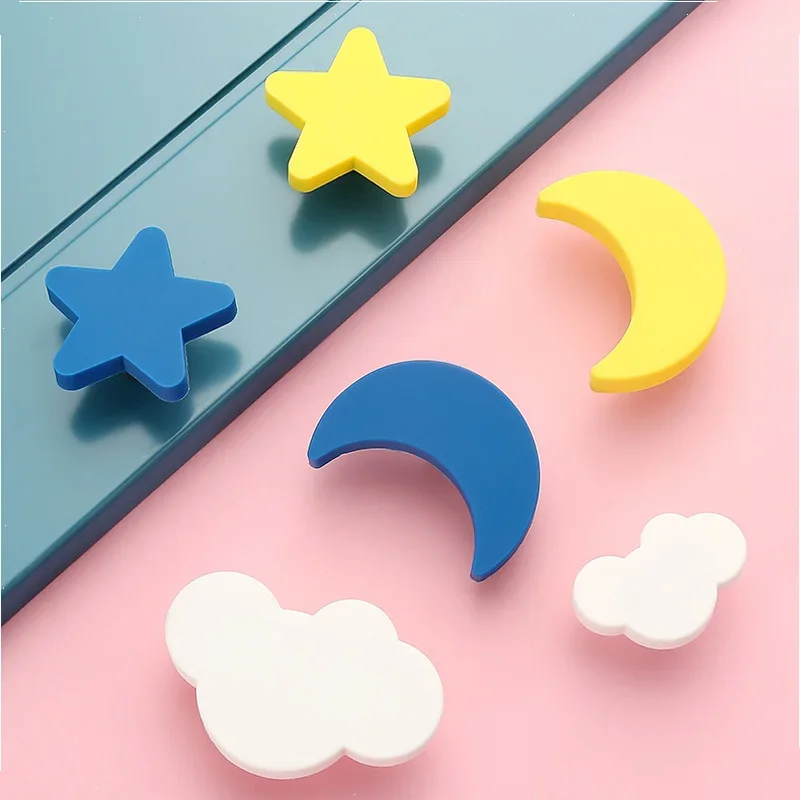 DXS Children Rubber Door Handles Cute Pink Heart Star Moon Cloud Kitchen Cabinet Knobs and Handles Furniture Handle Drawer Pulls