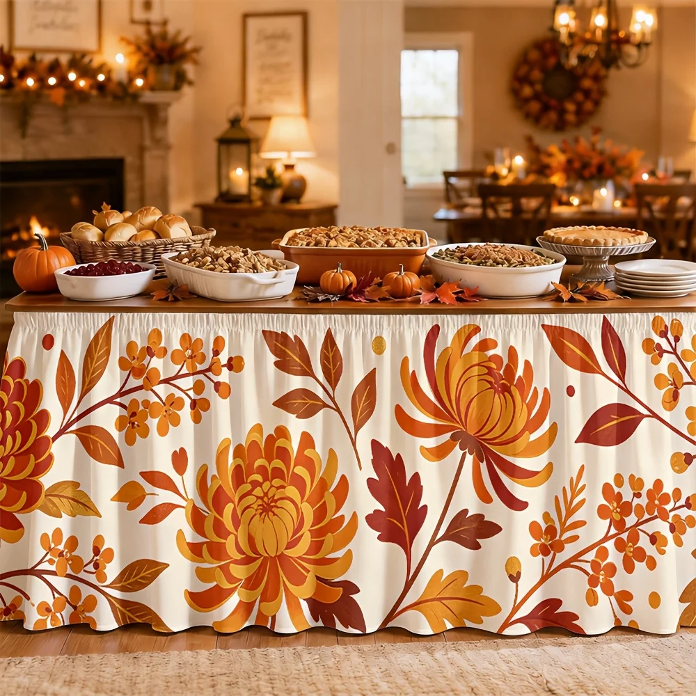 Table skirt / tableskirt, autumn floral design, warm tones, fallen leaf style, autumn decorationzyc