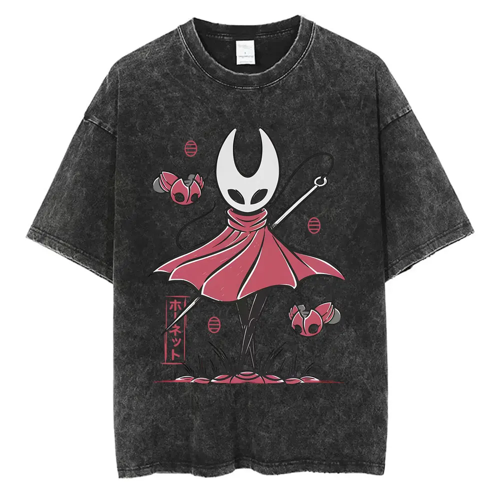 

Washed Vintage Game Hollow Knight Graphic T Shirts Men Women Fashion Oversized Short Sleeve T-shirts Men's Casual Cotton T Shirt