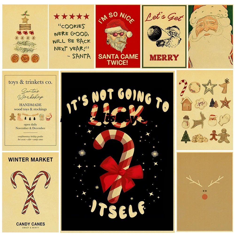 Posters Christmas Tree Santa Claus Snowman Reindeer Printing Wall Art Picture for Holiday Living Living Room Home Decor
