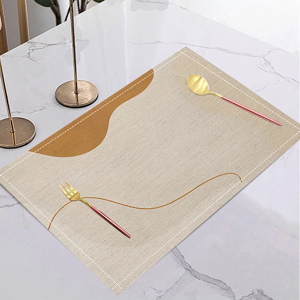 4/6/8pcs Geometry Placemats Linen Placemat Yellow Geometric Gold Leaf Pattern Non Slip Insulation Table Decoration Mat