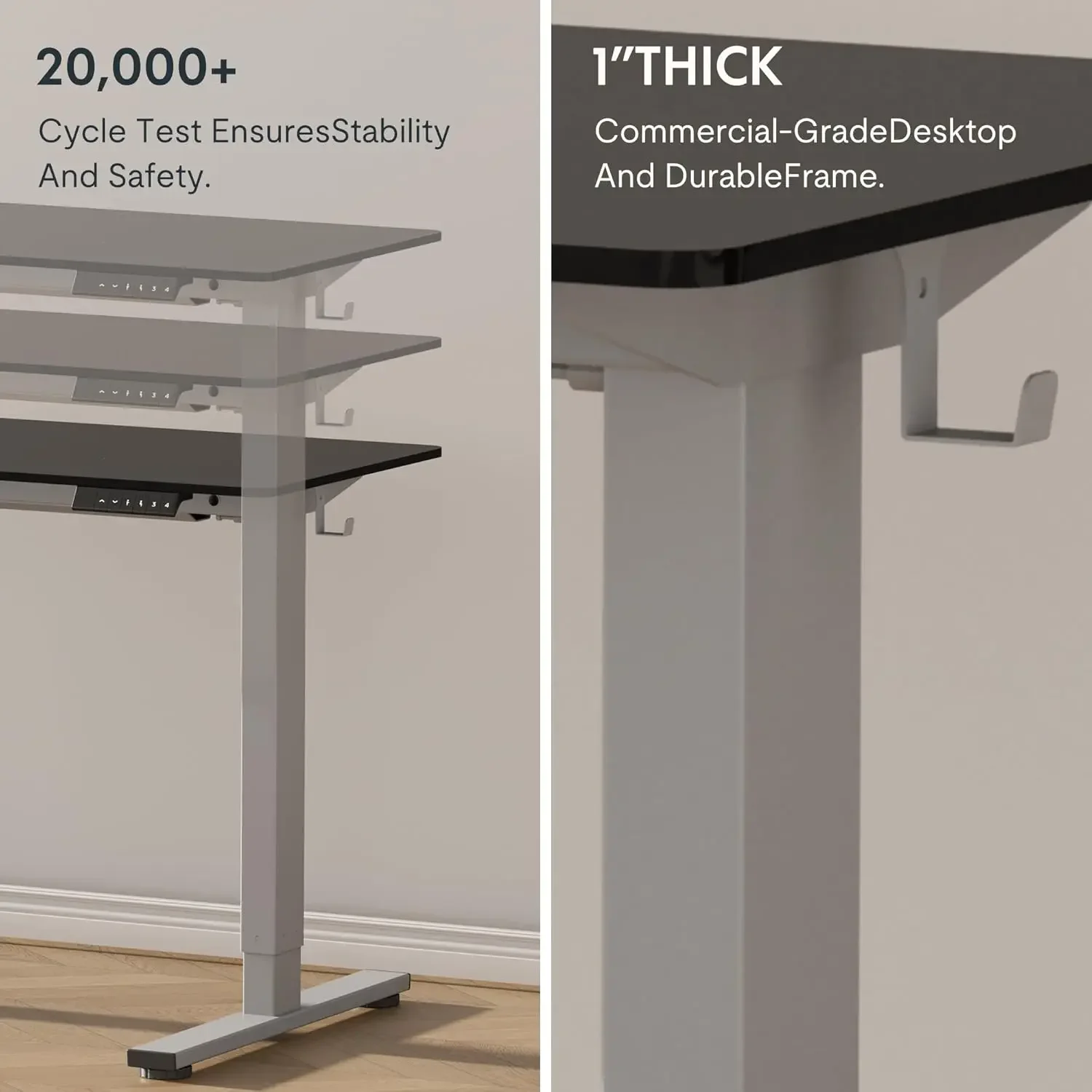 60 × 24 بوصة قطعة كاملة مكتب قائم ارتفاع كهربائي قابل للتعديل الجلوس حامل مكتب للمنزل مكتب إطار أسود 60 أسود #5
