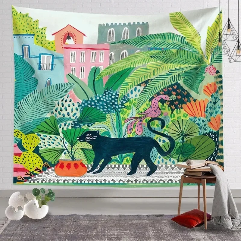 

Tropical Jungle Wild Tapestry Hand-Painted Living Room Bedroom Background Children's Room Game Room Balcony Decoration