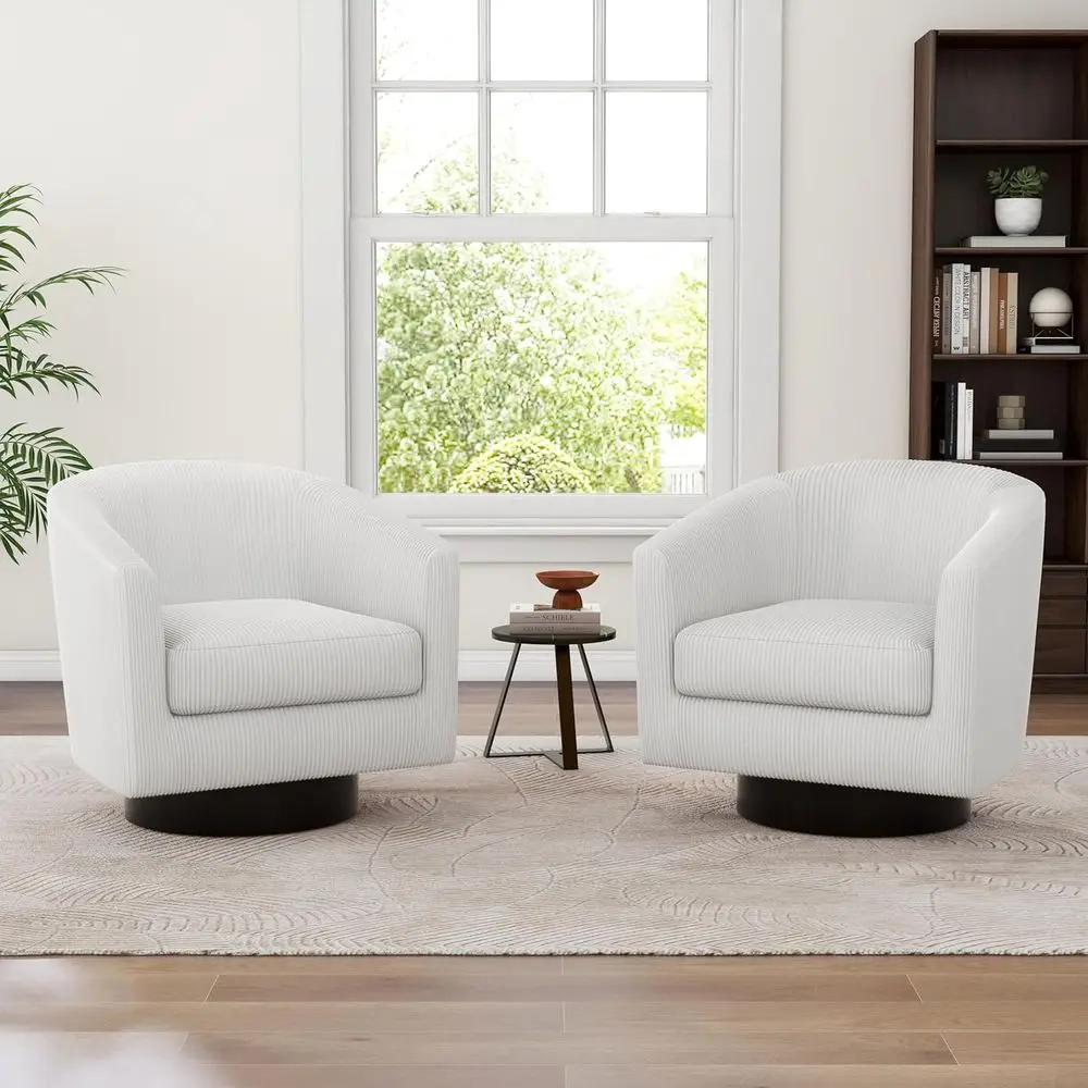 

Set of 4 Swivel Barrel Chairs, Corduroy Upholstered, Ideal for Living Room, Bedroom, and Office - Beige