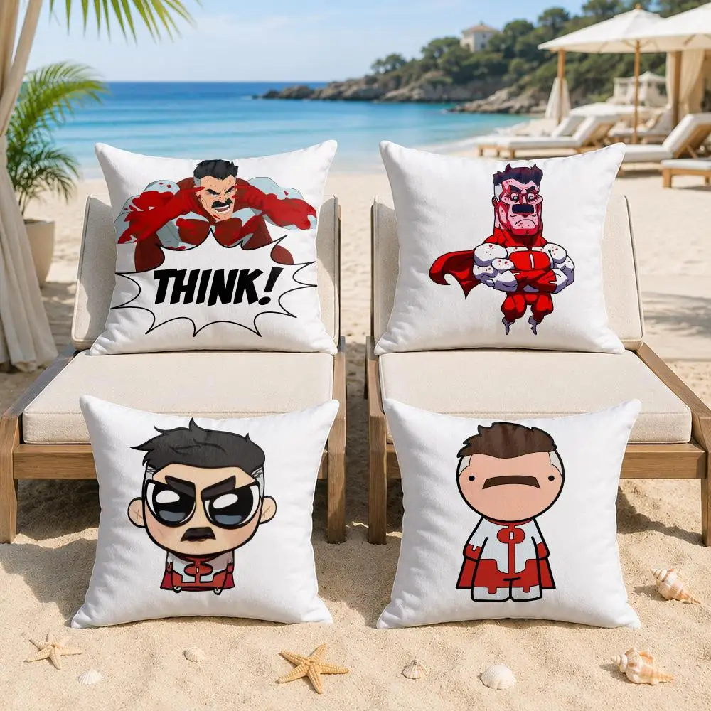 I-Invincible Omni Man Cushion Cover Silky Short Plush Invisible Zipper Dustproof Sofa Pillow Case For Home Decor