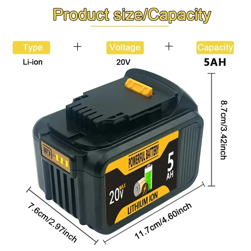 Original 5000mAh large capacity For DeWalt DCB200 DCB184 DCB203 DCB205 Power Tool Batteries 20 Volt Replacement Li-ion Battery