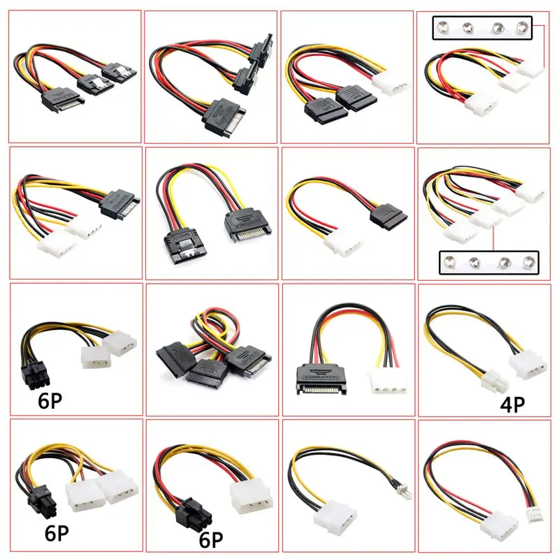 Кабель питания, 20 см, 6 контактов, 8 контактов, 4 контакта, 15 контактов, SATA папа, 4 контакта, IDE Molex мама, 15 контактов, SATA мама, кабель питания, компьютерный кабель, 6 контактов на 8 контактов