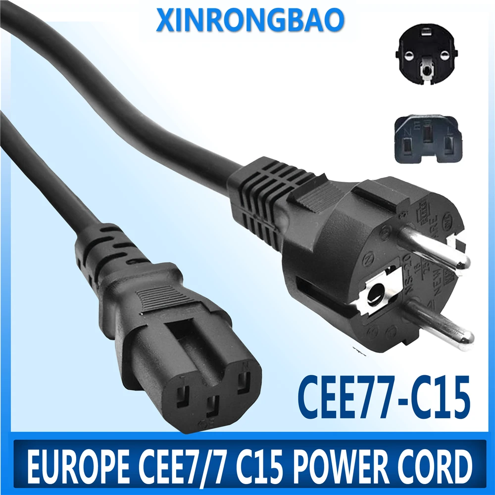 1.8m EU Schuko Power cables,Europe CEE7/7 Power Cord ,EU to C15 Power lead for household electrical appliances 110~250VAC 16A BK