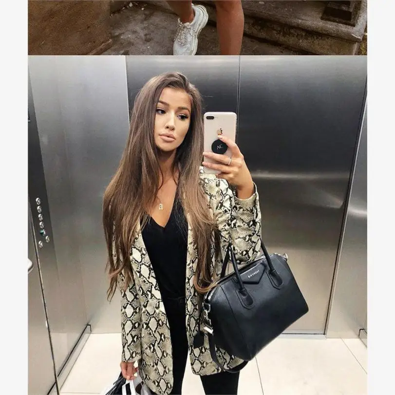 Faionable traje con estampado de serpiente Jaet mujer Casual largo Sve prendas de vestir exteriores estampadas corte recto Sle versátil primavera otoño