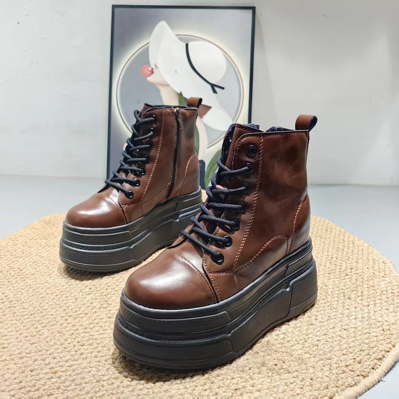 

Winter High-Platform Wedge Sneakers for Women 12CM Invisible Heel Thick Sole High-Top Casual Sport Shoes Warm Boots