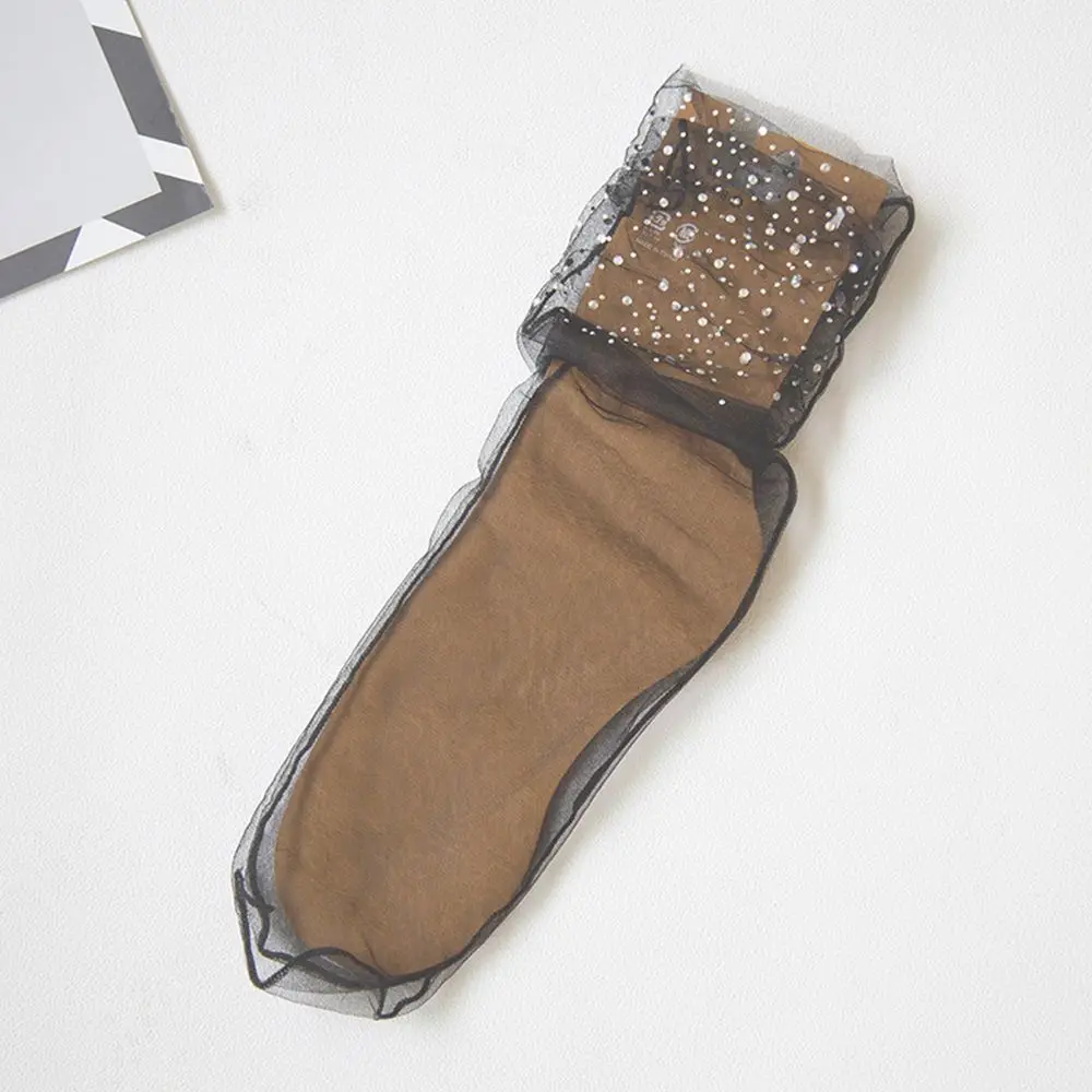 

Socks See Through Glass Silk Crystal Glitter Lace Transparent Short Socks Mesh Sock Ankle Socks
