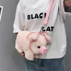 Y2k Cute Pig Shoulder Bag Plush Stuffed Animal Crossbody Bag Women Fashion Winter Soft Purse Cartoon Handbag Phone Money Storage